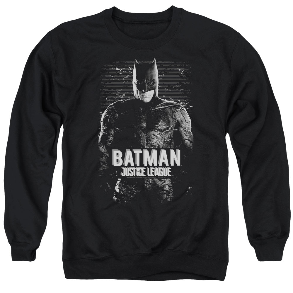 AN OFFCIALLY LICENSED JUSTICE LEAGUE MOVIE BATMAN ADULT UNISEX CREWNECK SWEATSHIRT BLACK