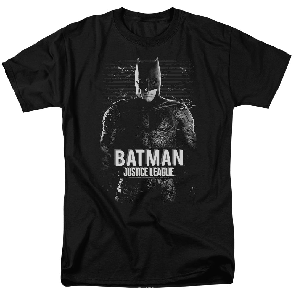 AN OFFCIALLY LICENSED JUSTICE LEAGUE MOVIE BATMAN MEN'S REGULAR FIT T-SHIRT BLACK