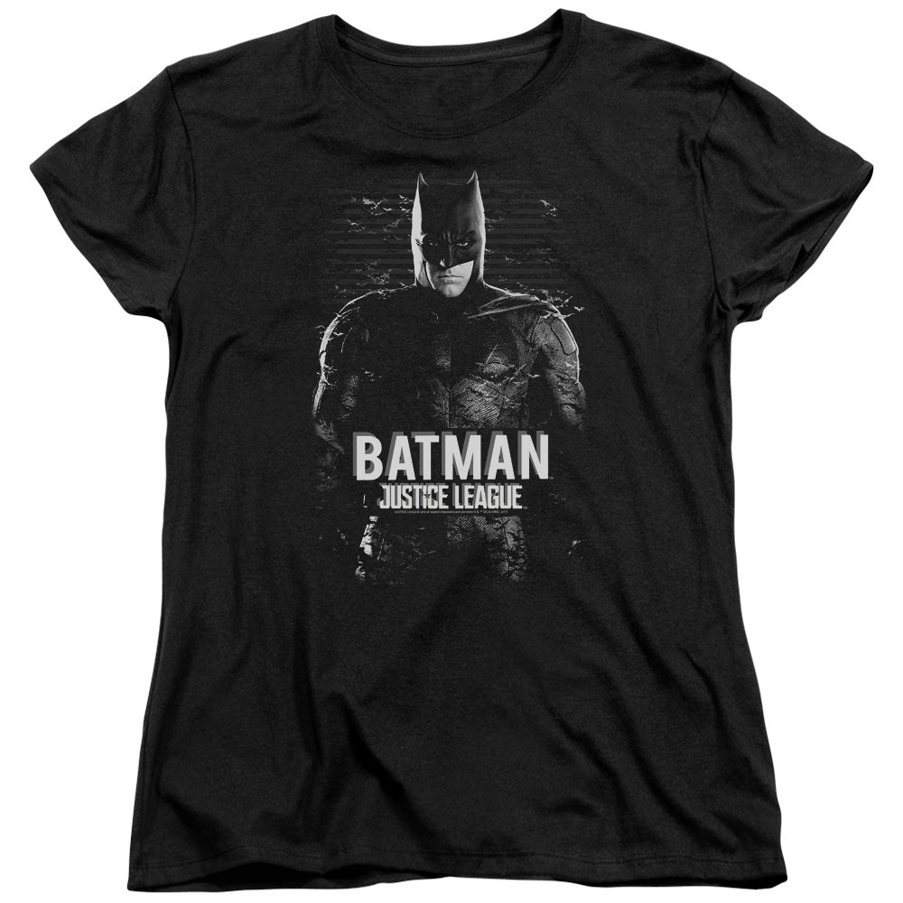 AN OFFCIALLY LICENSED JUSTICE LEAGUE MOVIE BATMAN WOMEN'S REGULAR FIT T-SHIRT BLACK