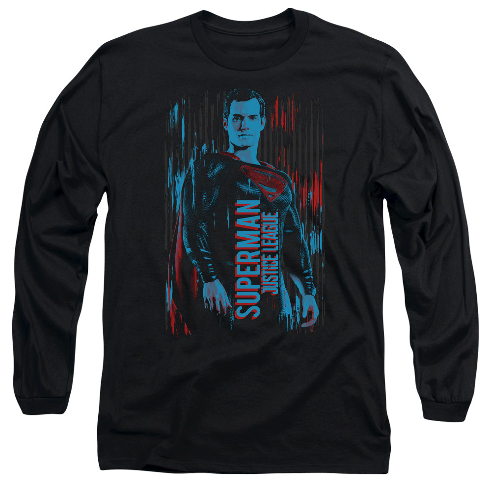 AN OFFCIALLY LICENSED JUSTICE LEAGUE MOVIE SUPERMAN MEN'S LONG SLEEVE T-SHIRT BLACK