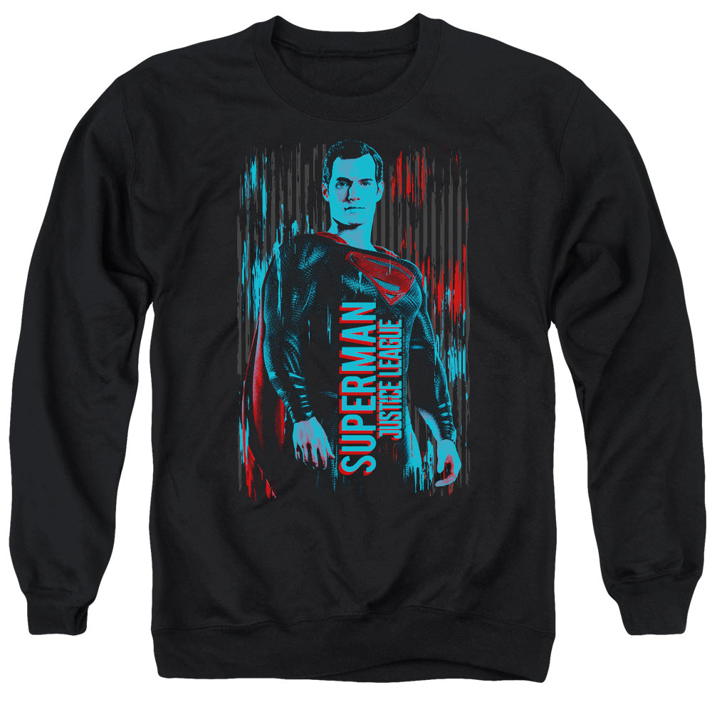 AN OFFCIALLY LICENSED JUSTICE LEAGUE MOVIE SUPERMAN ADULT UNISEX CREWNECK SWEATSHIRT BLACK