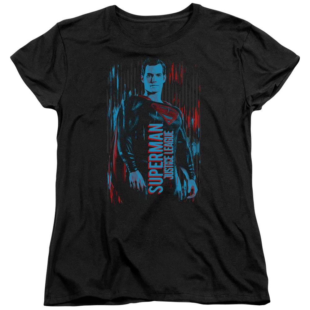 AN OFFCIALLY LICENSED JUSTICE LEAGUE MOVIE SUPERMAN WOMEN'S REGULAR FIT T-SHIRT BLACK