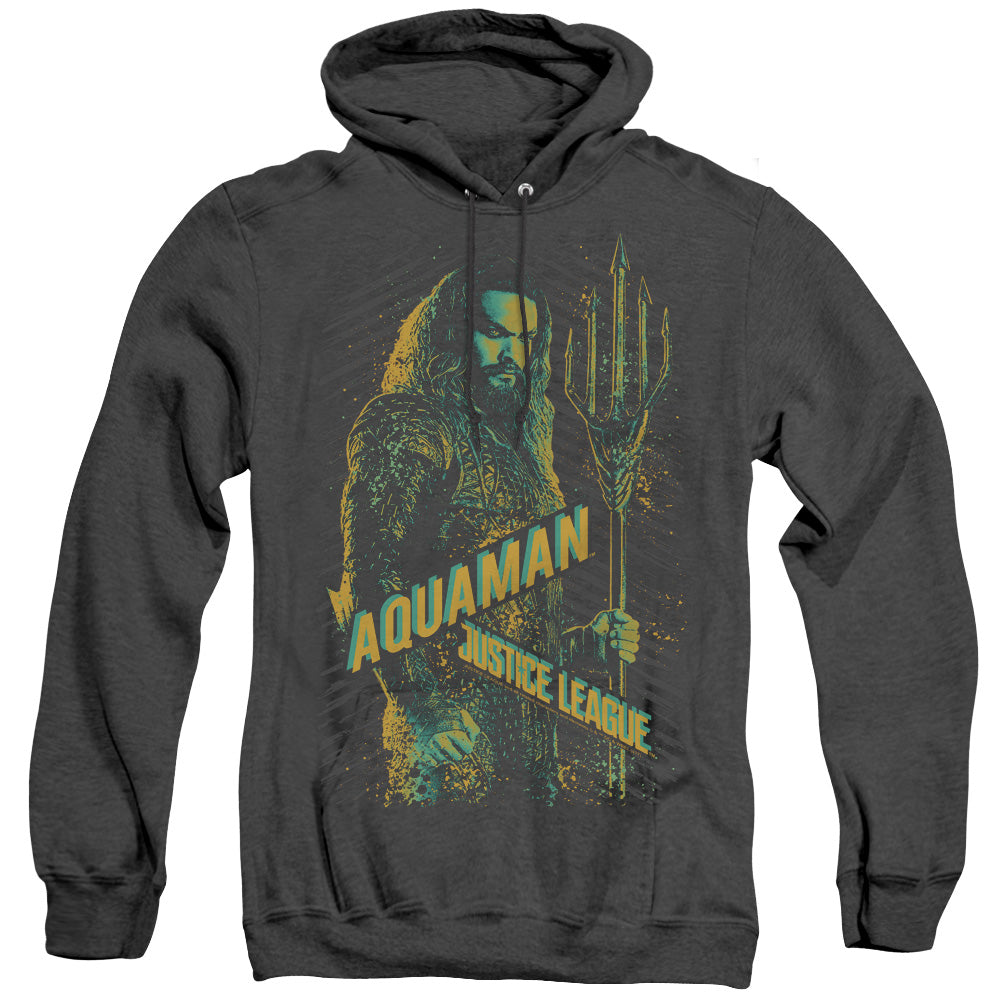 AN OFFCIALLY LICENSED JUSTICE LEAGUE MOVIE AQUAMAN ADULT UNISEX HEATHER PULLOVER HOODIE BLACK
