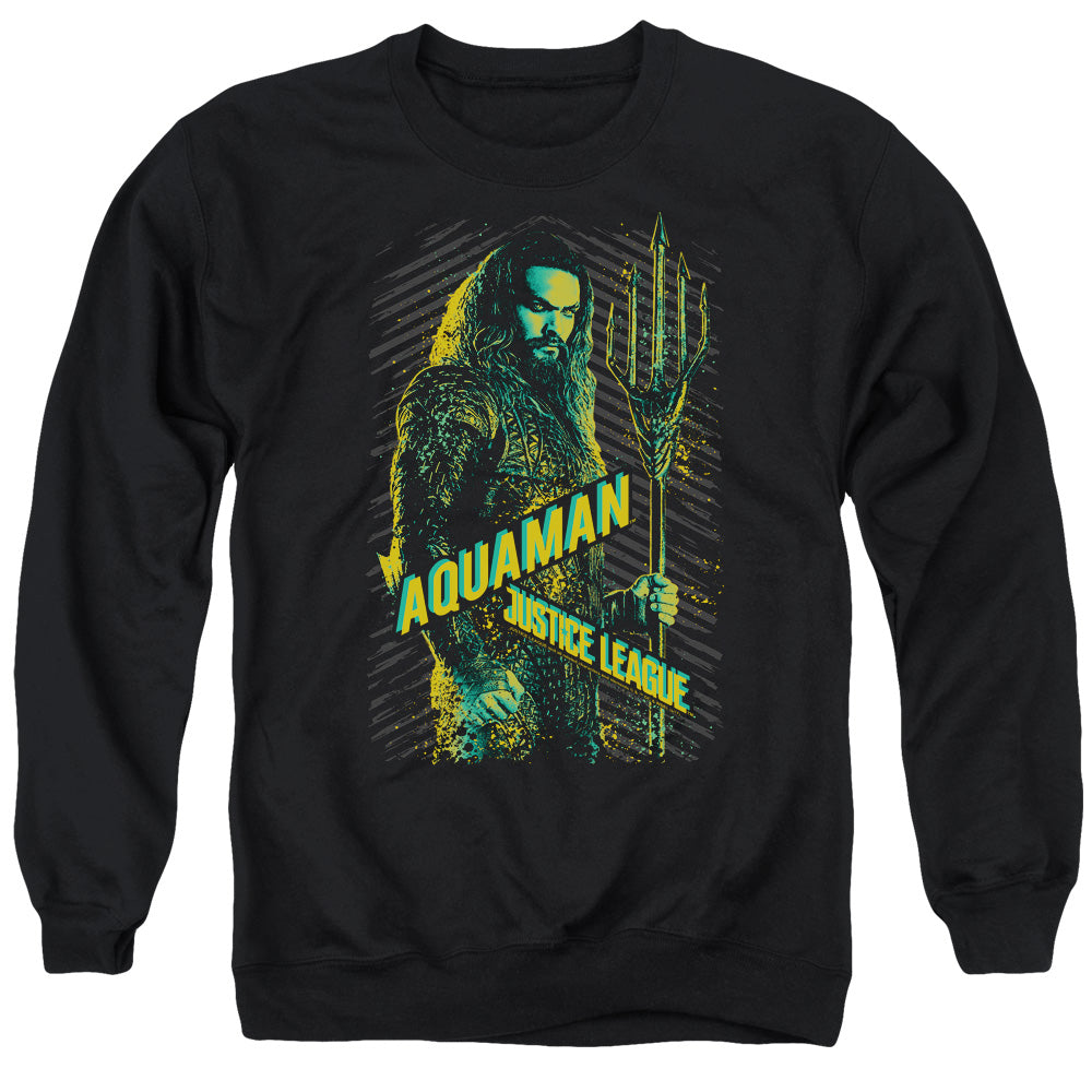 AN OFFCIALLY LICENSED JUSTICE LEAGUE MOVIE AQUAMAN ADULT UNISEX CREWNECK SWEATSHIRT BLACK