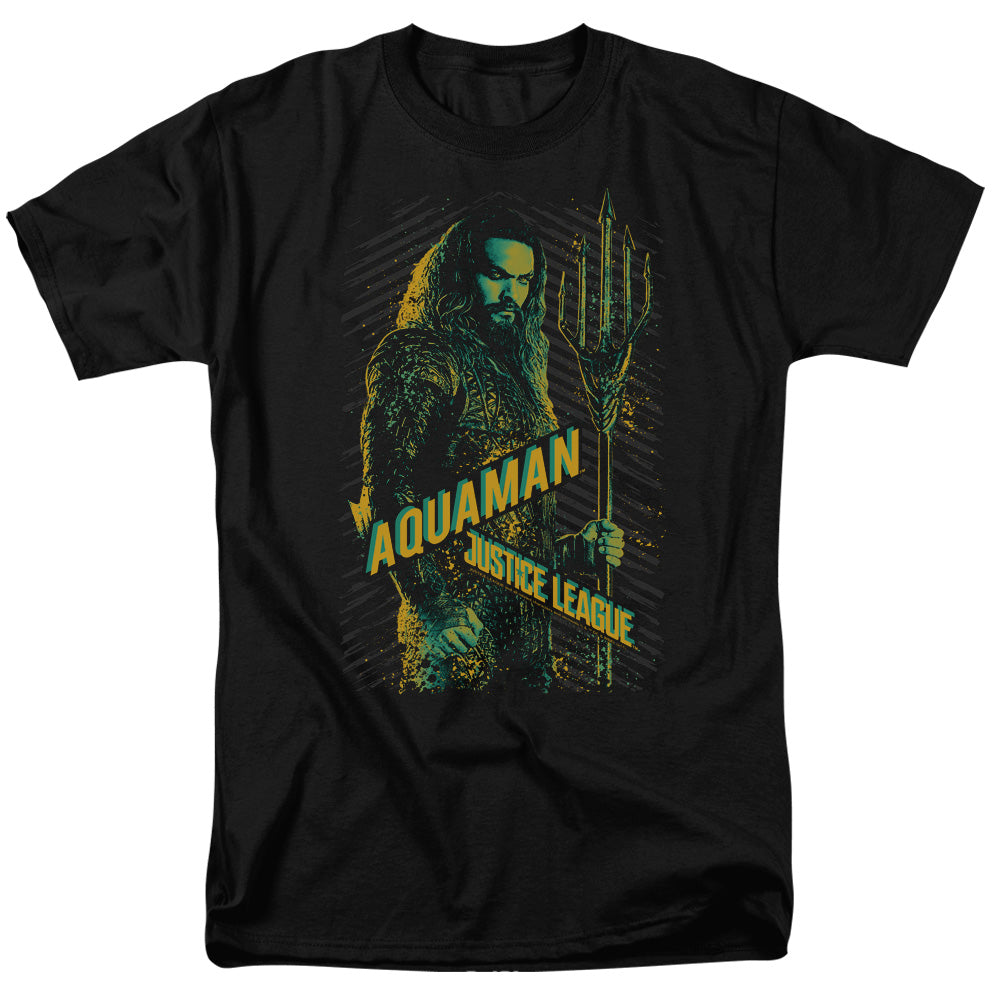 AN OFFCIALLY LICENSED JUSTICE LEAGUE MOVIE AQUAMAN MEN'S REGULAR FIT T-SHIRT BLACK