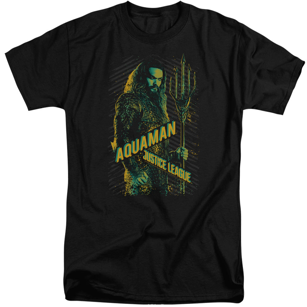 AN OFFCIALLY LICENSED JUSTICE LEAGUE MOVIE AQUAMAN MEN'S TALL FIT T-SHIRT BLACK