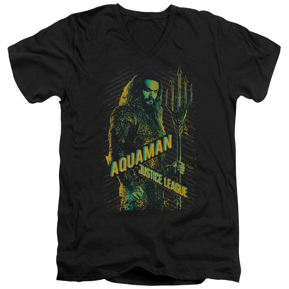 AN OFFCIALLY LICENSED JUSTICE LEAGUE MOVIE AQUAMAN MEN'S V-NECK T-SHIRT BLACK