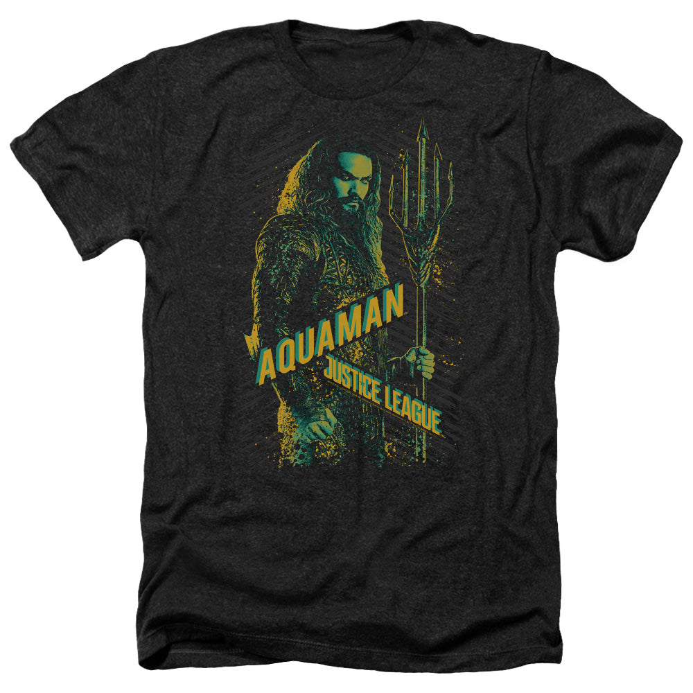 AN OFFCIALLY LICENSED JUSTICE LEAGUE MOVIE AQUAMAN MEN'S HEATHER T-SHIRT CHARCOAL