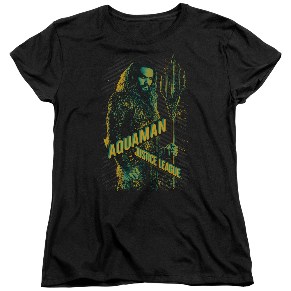 AN OFFCIALLY LICENSED JUSTICE LEAGUE MOVIE AQUAMAN WOMEN'S REGULAR FIT T-SHIRT BLACK