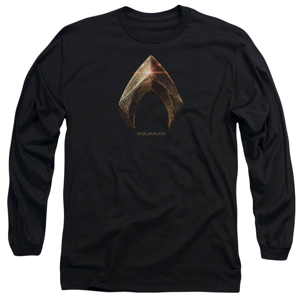 AN OFFCIALLY LICENSED JUSTICE LEAGUE MOVIE AQUAMAN LOGO MEN'S LONG SLEEVE T-SHIRT BLACK
