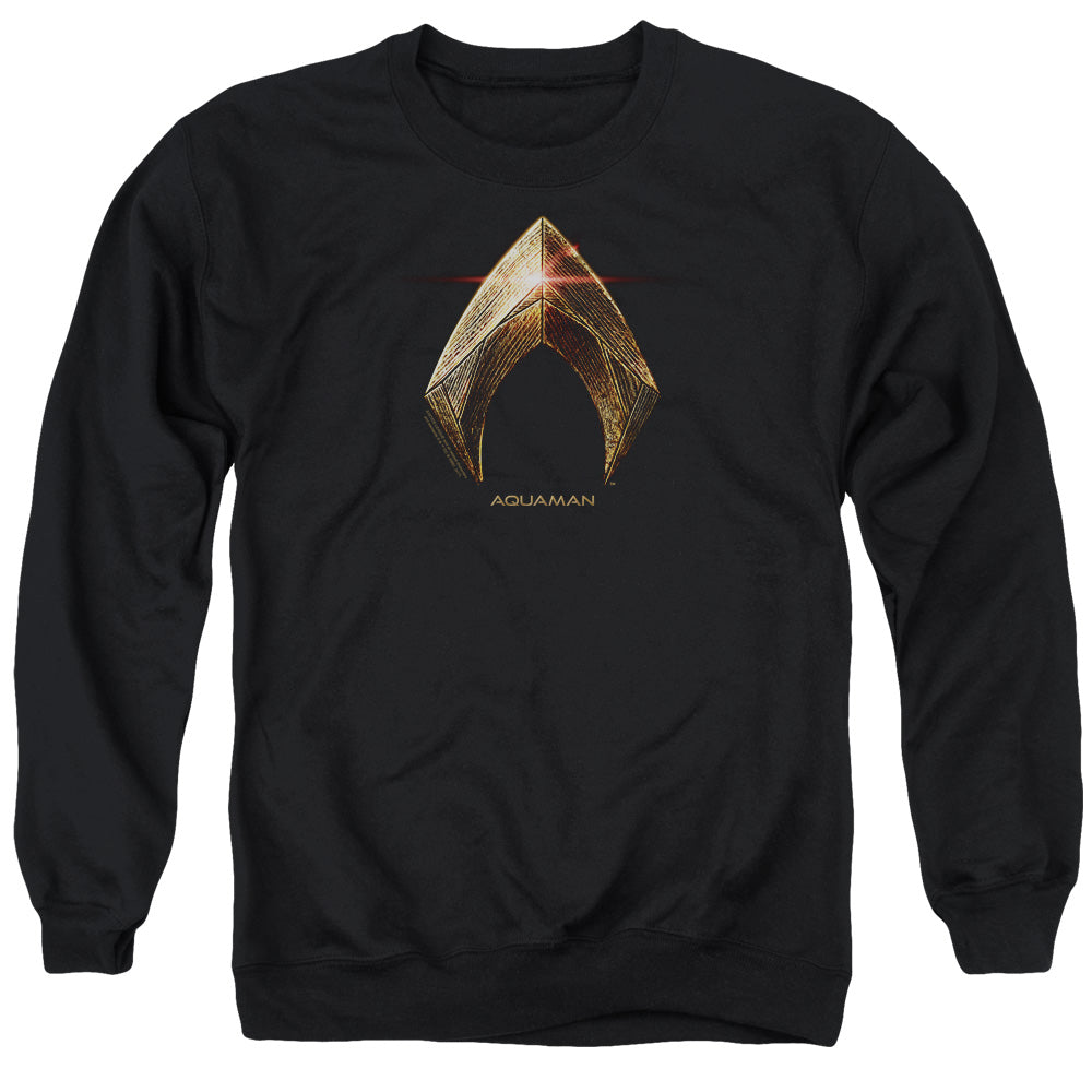 AN OFFCIALLY LICENSED JUSTICE LEAGUE MOVIE AQUAMAN LOGO ADULT UNISEX CREWNECK SWEATSHIRT BLACK