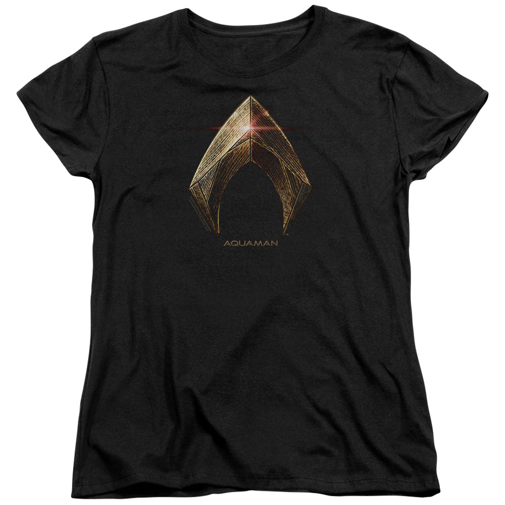 AN OFFCIALLY LICENSED JUSTICE LEAGUE MOVIE AQUAMAN LOGO WOMEN'S REGULAR FIT T-SHIRT BLACK