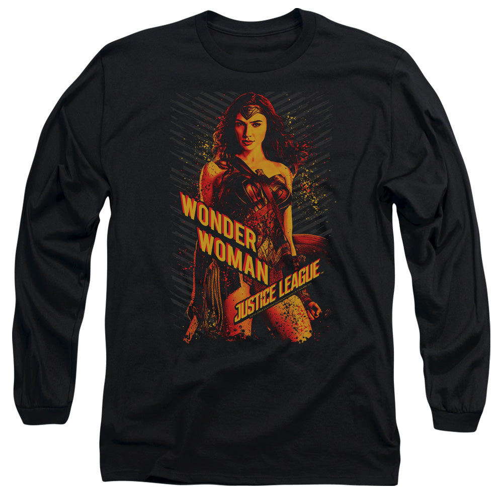 AN OFFCIALLY LICENSED JUSTICE LEAGUE MOVIE WONDER WOMAN MEN'S LONG SLEEVE T-SHIRT BLACK