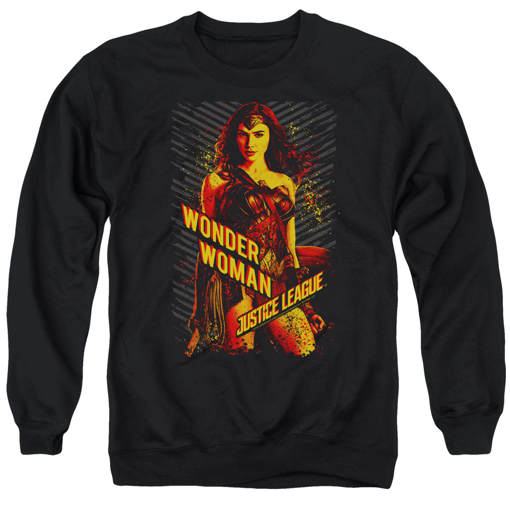 AN OFFCIALLY LICENSED JUSTICE LEAGUE MOVIE WONDER WOMAN ADULT UNISEX CREWNECK SWEATSHIRT BLACK