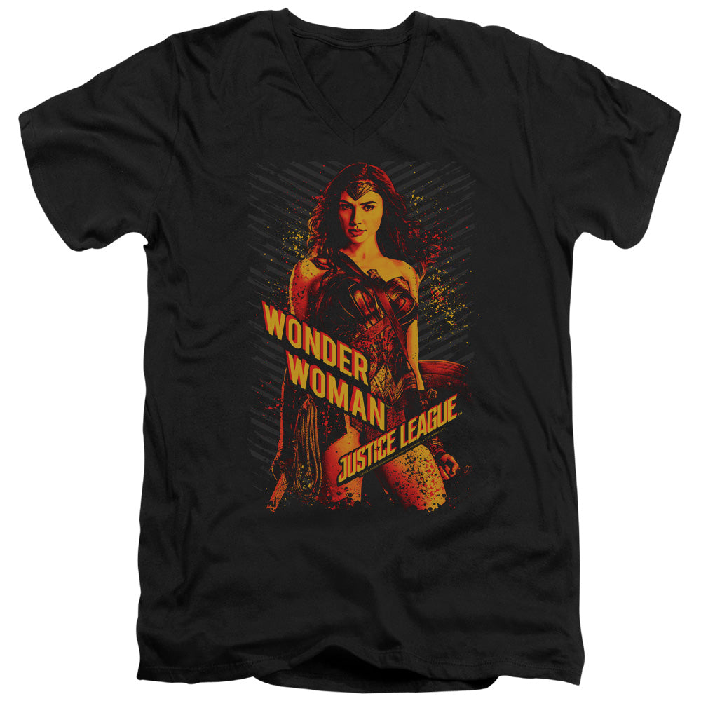 AN OFFCIALLY LICENSED JUSTICE LEAGUE MOVIE WONDER WOMAN MEN'S V-NECK T-SHIRT BLACK