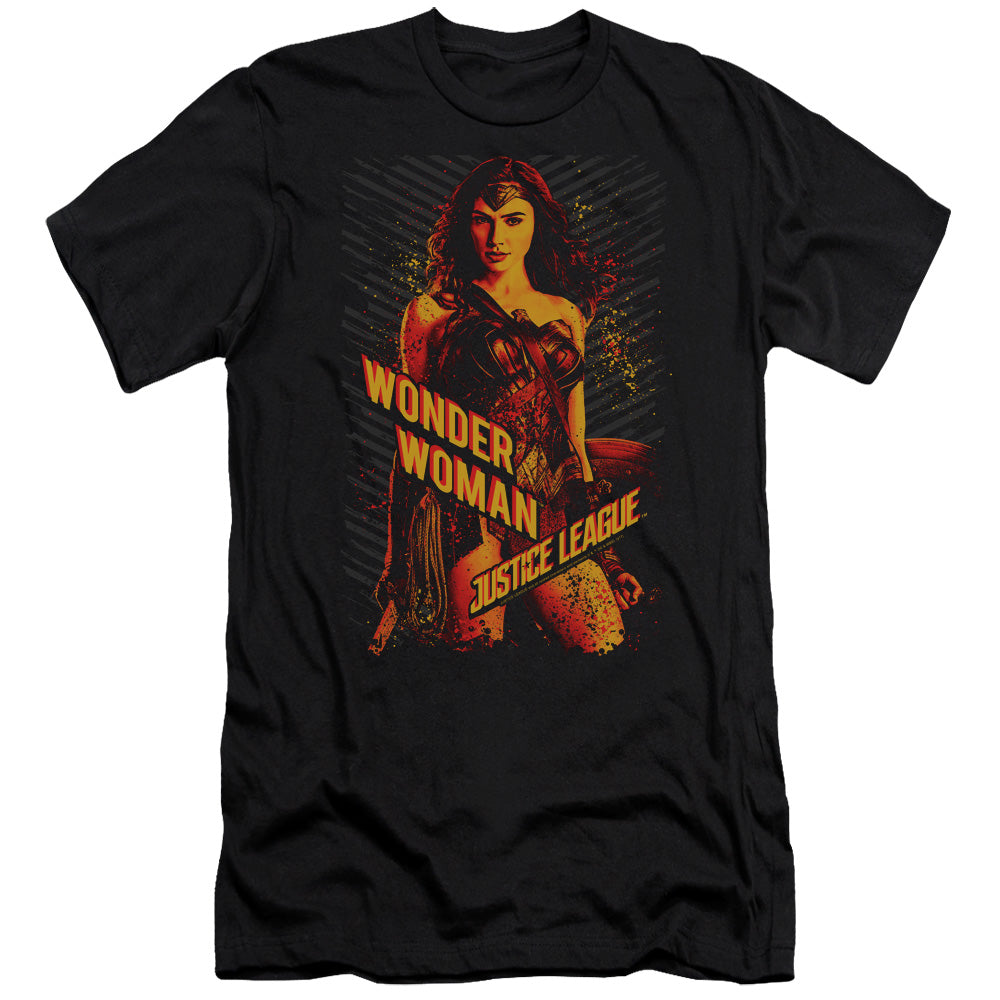 AN OFFCIALLY LICENSED JUSTICE LEAGUE MOVIE WONDER WOMAN MEN'S PREMIUM SLIM FIT T-SHIRT BLACK