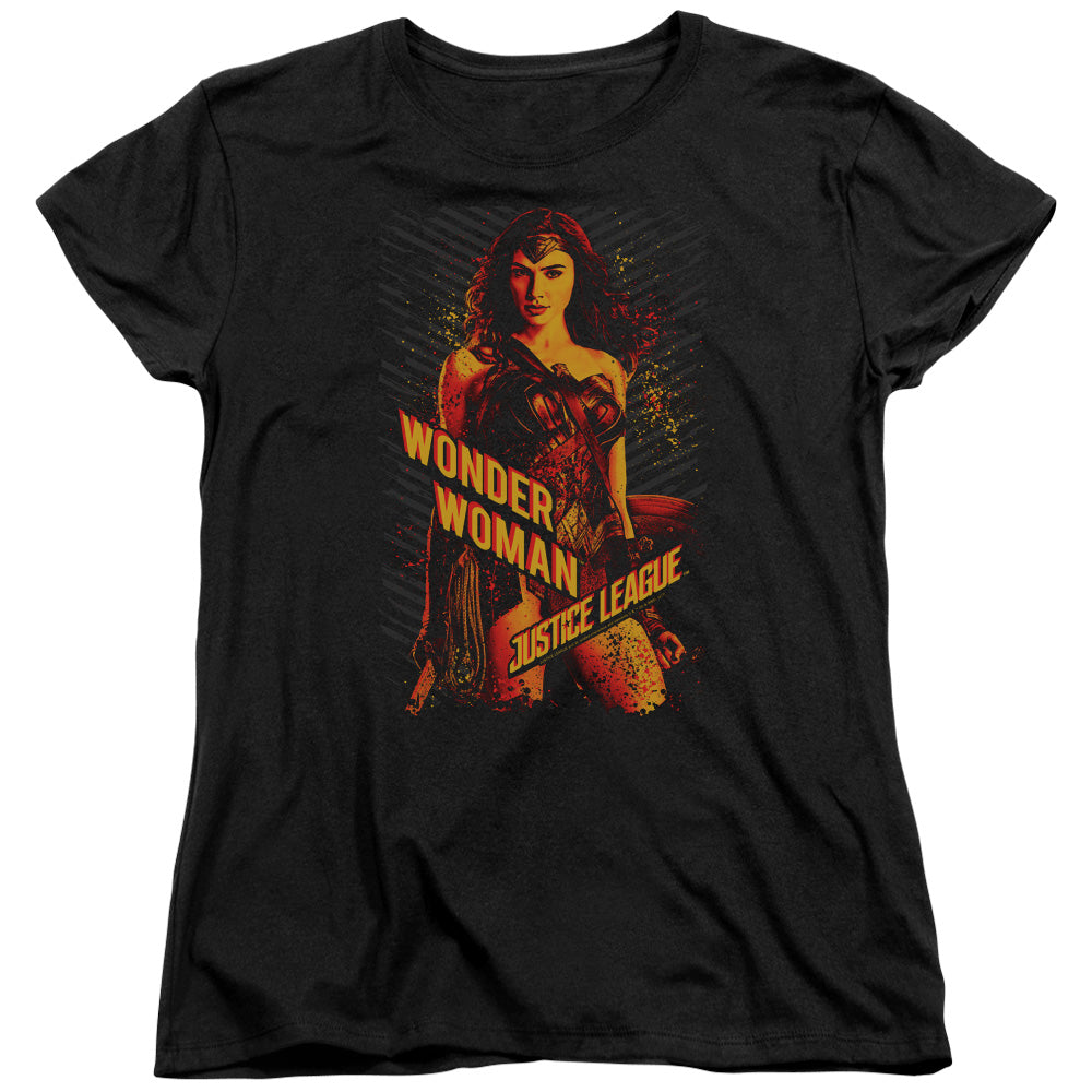 AN OFFCIALLY LICENSED JUSTICE LEAGUE MOVIE WONDER WOMAN WOMEN'S REGULAR FIT T-SHIRT BLACK