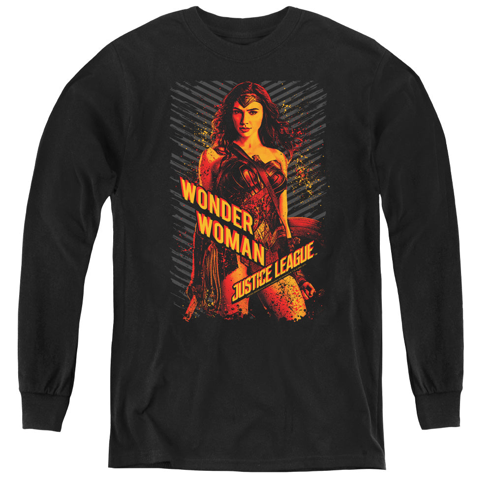 AN OFFCIALLY LICENSED JUSTICE LEAGUE MOVIE WONDER WOMAN YOUTH LONG SLEEVE T-SHIRT BLACK