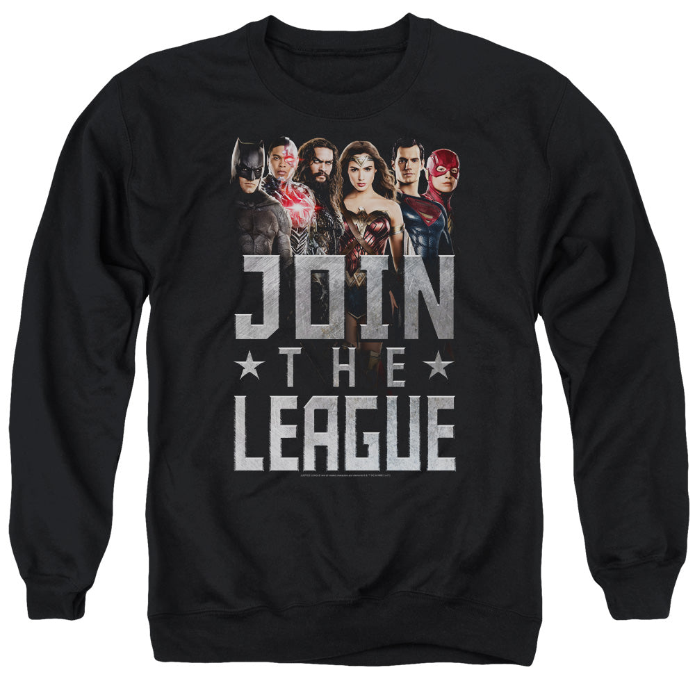 AN OFFCIALLY LICENSED JUSTICE LEAGUE MOVIE JOIN THE LEAGUE ADULT UNISEX CREWNECK SWEATSHIRT BLACK