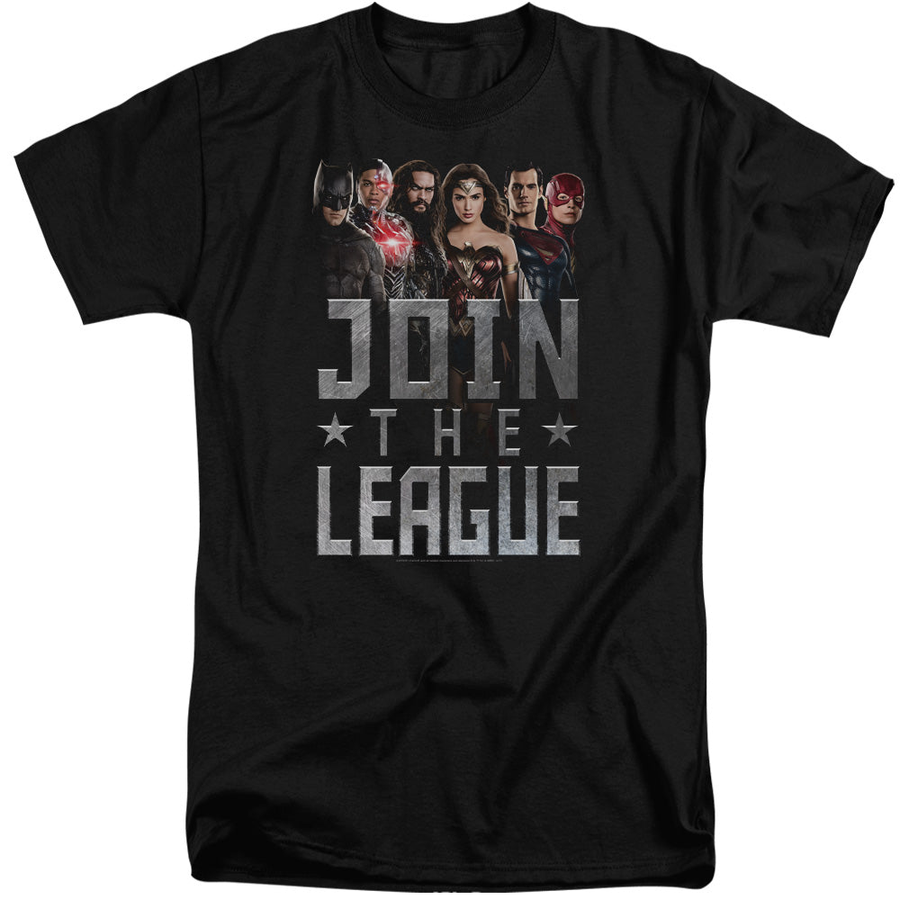 AN OFFCIALLY LICENSED JUSTICE LEAGUE MOVIE JOIN THE LEAGUE MEN'S TALL FIT T-SHIRT BLACK