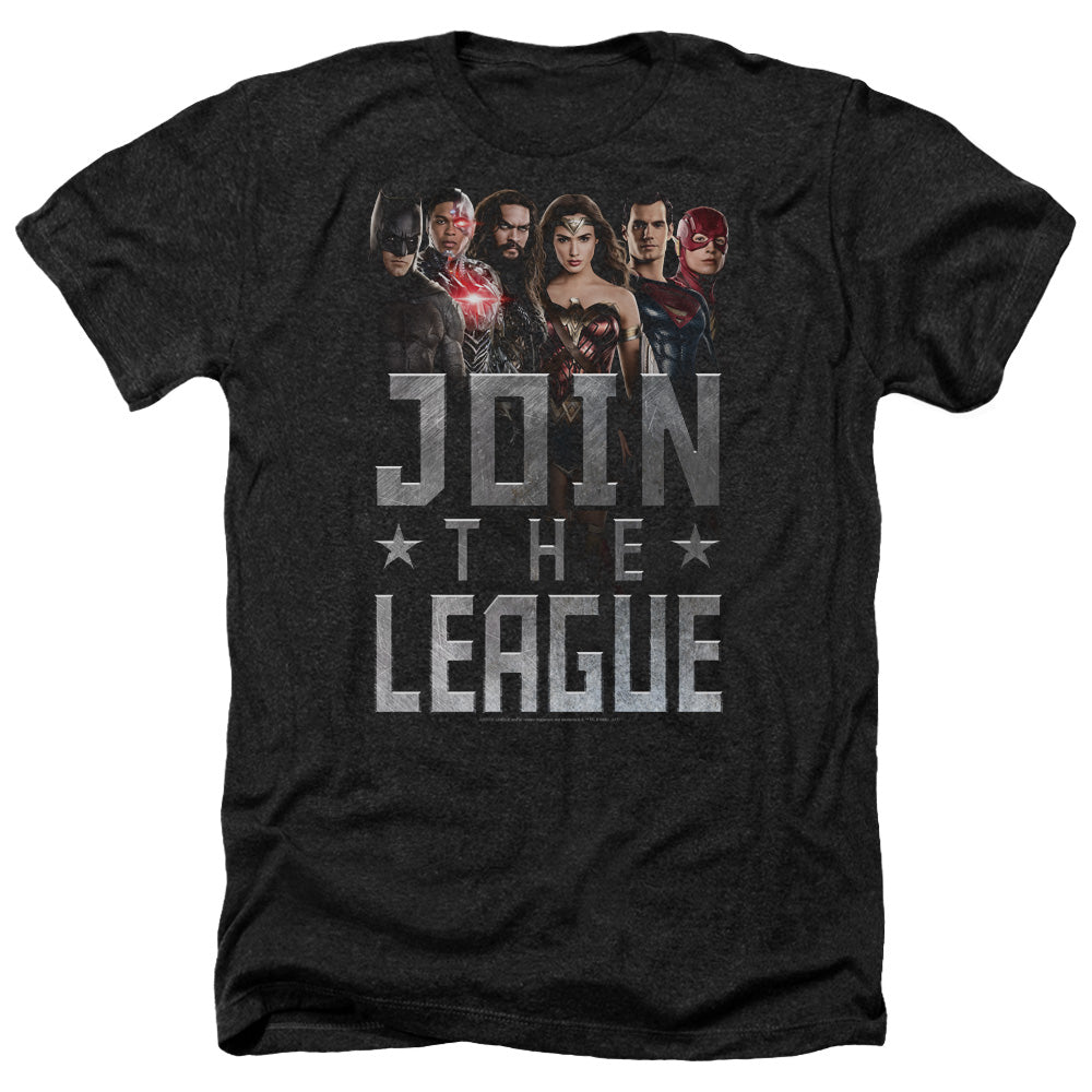 AN OFFCIALLY LICENSED JUSTICE LEAGUE MOVIE JOIN THE LEAGUE MEN'S HEATHER T-SHIRT CHARCOAL