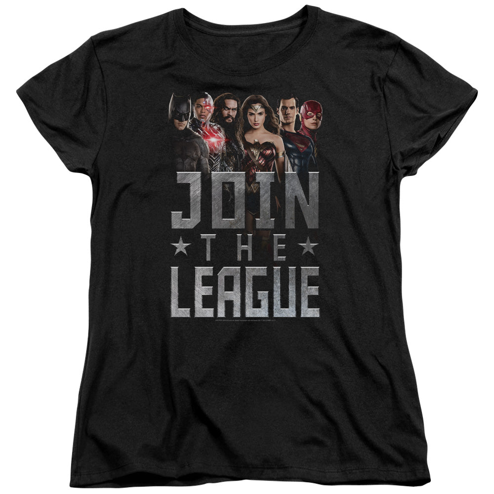AN OFFCIALLY LICENSED JUSTICE LEAGUE MOVIE JOIN THE LEAGUE WOMEN'S REGULAR FIT T-SHIRT BLACK