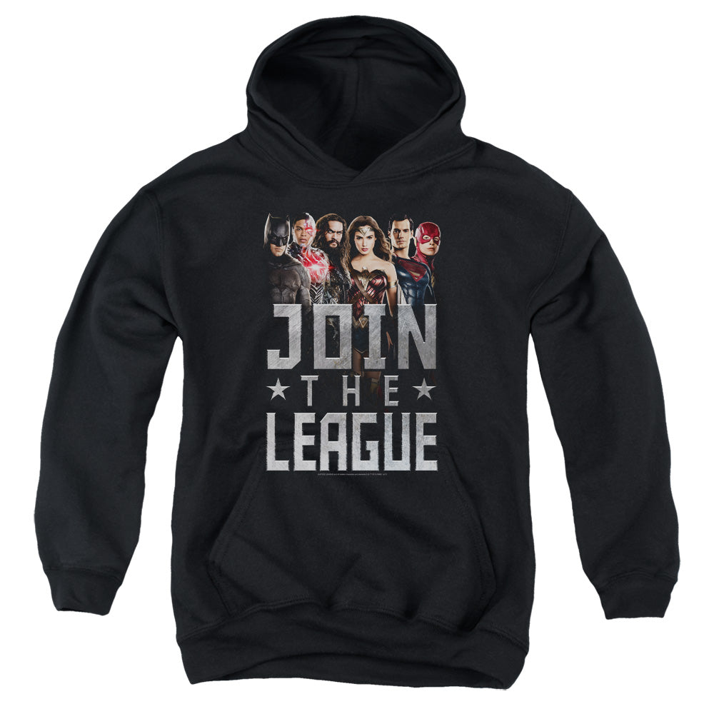 AN OFFCIALLY LICENSED JUSTICE LEAGUE MOVIE JOIN THE LEAGUE YOUTH HOODIE BLACK
