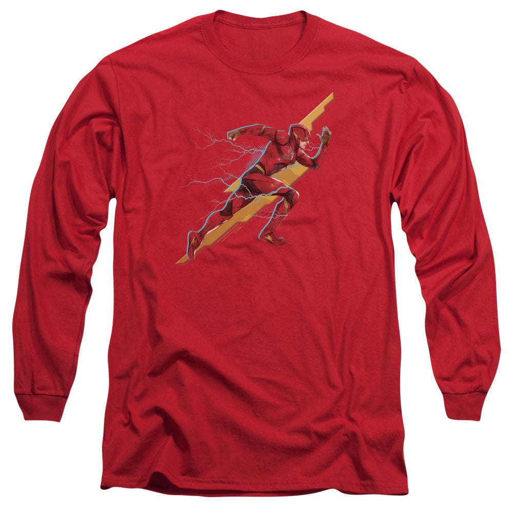 AN OFFCIALLY LICENSED JUSTICE LEAGUE MOVIE FLASH FORWARD MEN'S LONG SLEEVE T-SHIRT RED