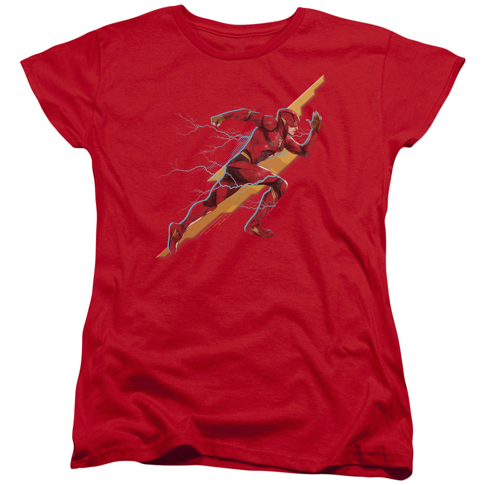 AN OFFCIALLY LICENSED JUSTICE LEAGUE MOVIE FLASH FORWARD WOMEN'S REGULAR FIT T-SHIRT RED