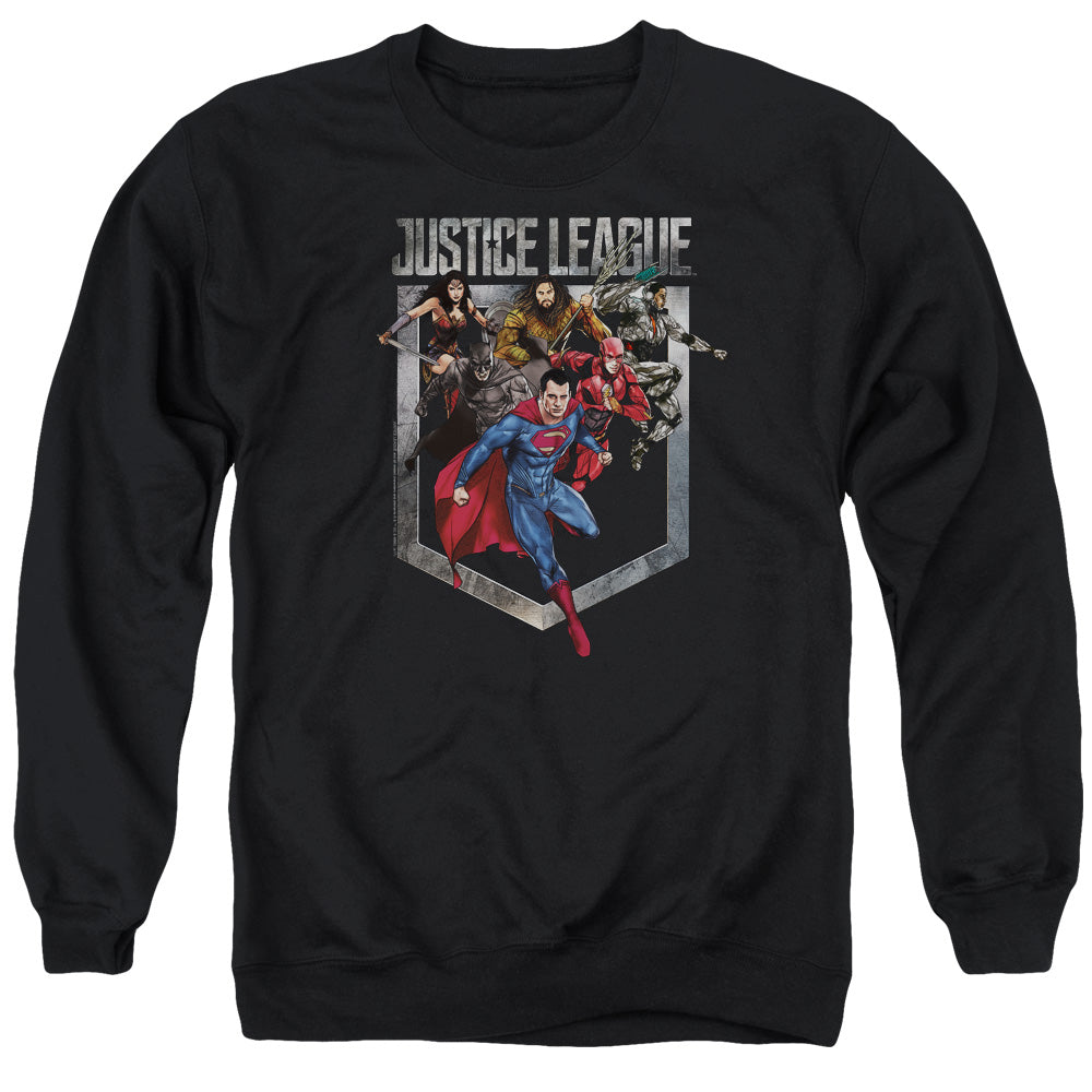 AN OFFCIALLY LICENSED JUSTICE LEAGUE MOVIE CHARGE ADULT UNISEX CREWNECK SWEATSHIRT BLACK
