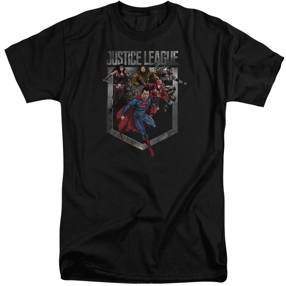 AN OFFCIALLY LICENSED JUSTICE LEAGUE MOVIE CHARGE MEN'S TALL FIT T-SHIRT BLACK