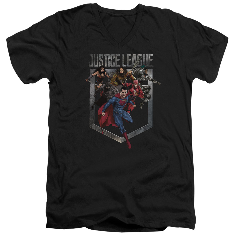 AN OFFCIALLY LICENSED JUSTICE LEAGUE MOVIE CHARGE MEN'S V-NECK T-SHIRT BLACK