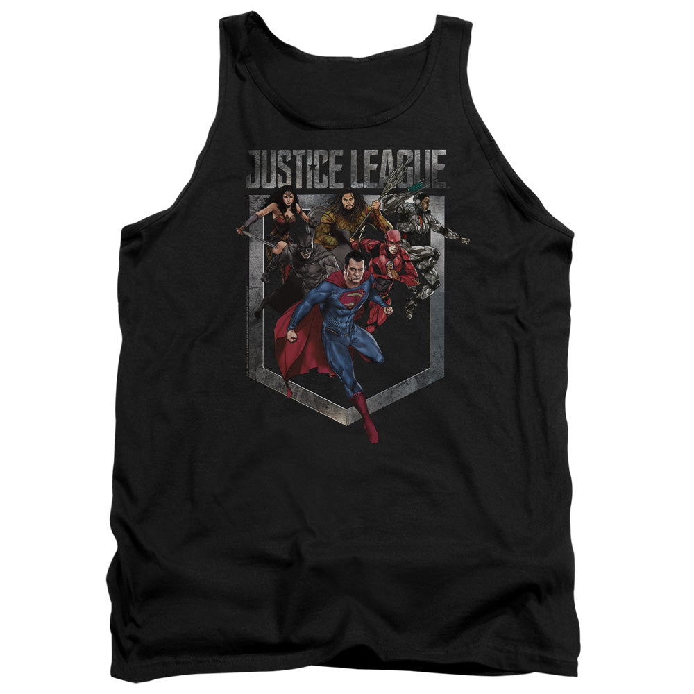 AN OFFCIALLY LICENSED JUSTICE LEAGUE MOVIE CHARGE ADULT UNISEX TANK TOP BLACK