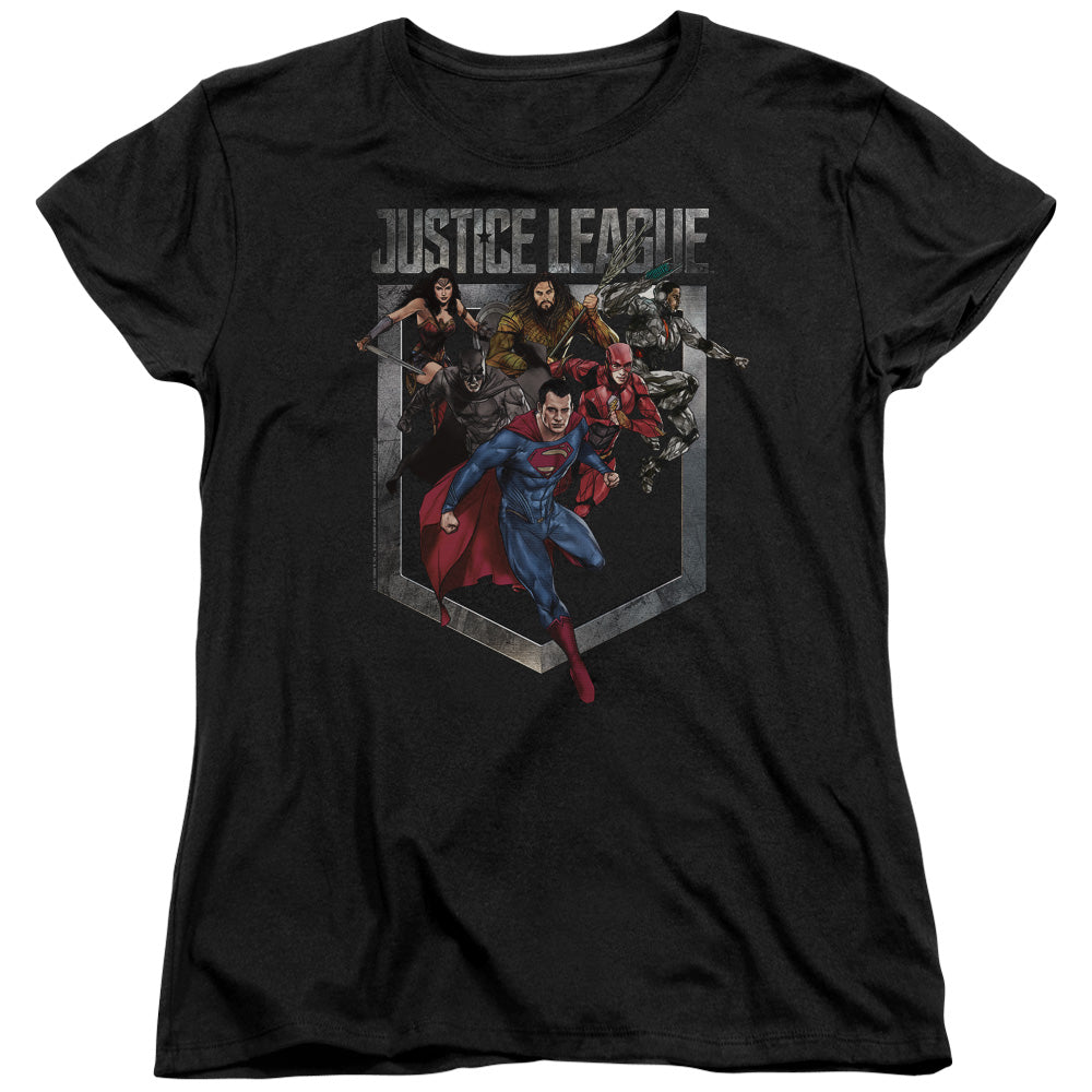 AN OFFCIALLY LICENSED JUSTICE LEAGUE MOVIE CHARGE WOMEN'S REGULAR FIT T-SHIRT BLACK