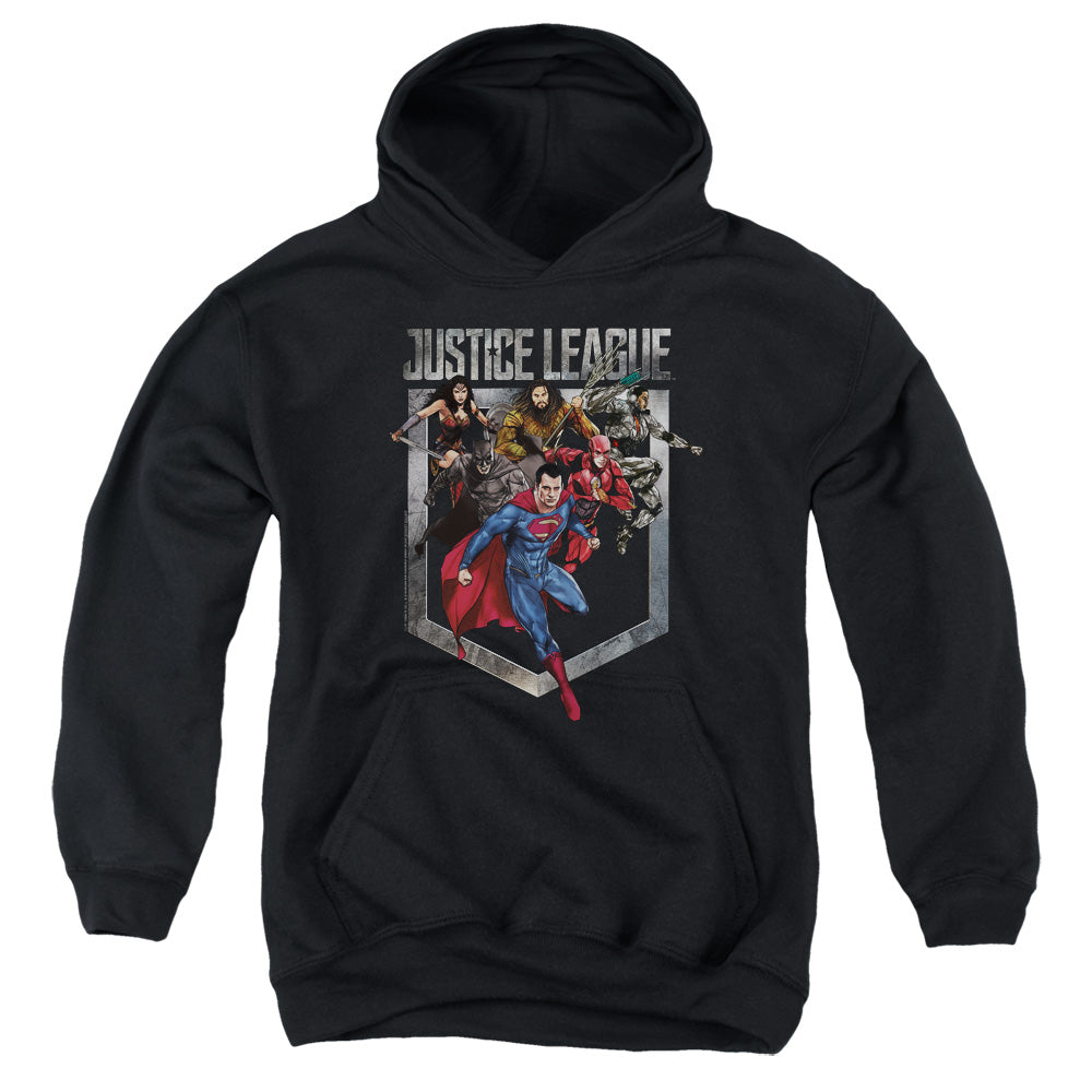 AN OFFCIALLY LICENSED JUSTICE LEAGUE MOVIE CHARGE YOUTH HOODIE BLACK