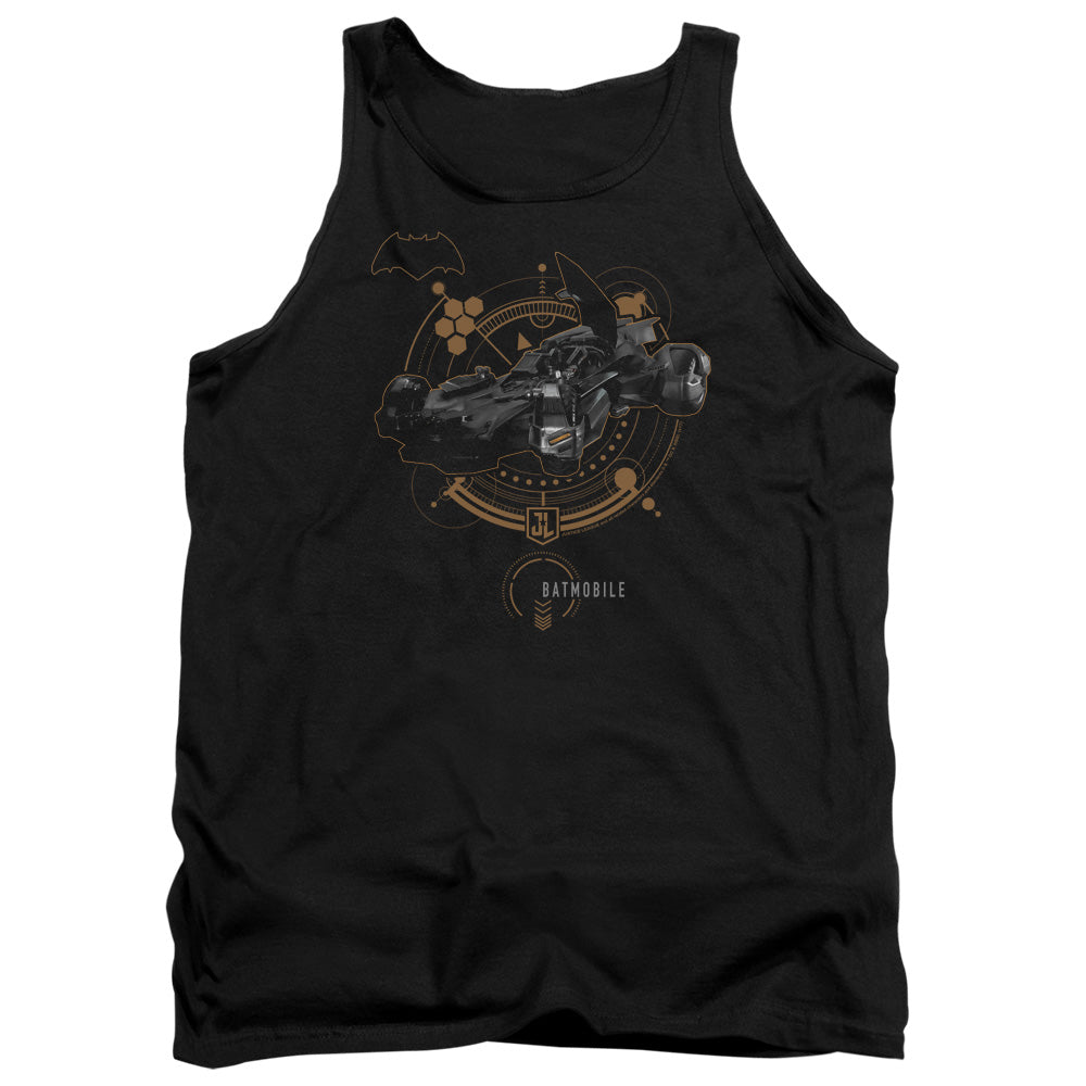 AN OFFCIALLY LICENSED JUSTICE LEAGUE MOVIE BATMOBILE ADULT UNISEX TANK TOP BLACK