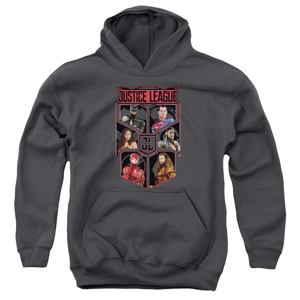 AN OFFCIALLY LICENSED JUSTICE LEAGUE MOVIE LEAGUE OF SIX YOUTH HOODIE CHARCOAL