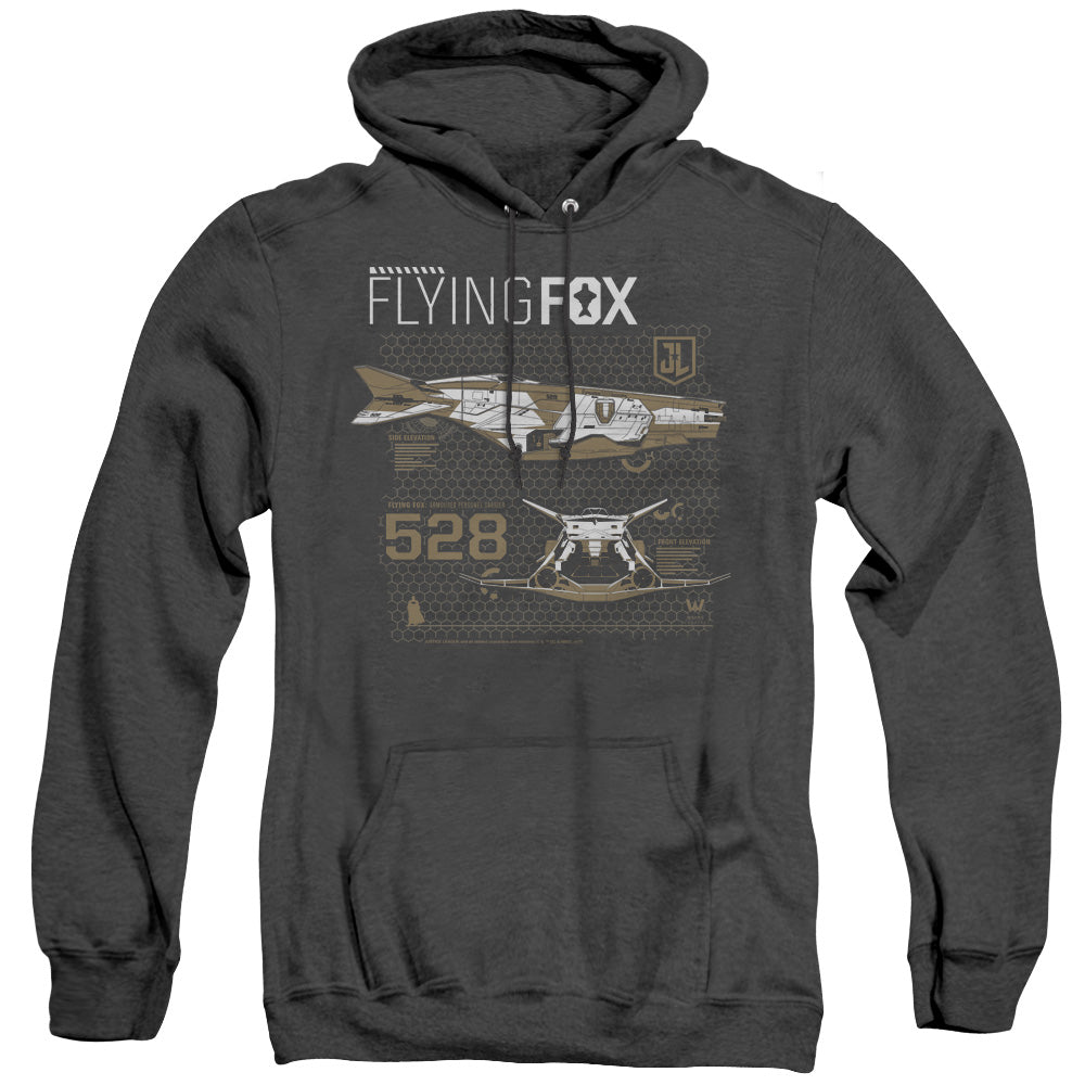 AN OFFCIALLY LICENSED JUSTICE LEAGUE MOVIE FLYING FOX ADULT UNISEX HEATHER PULLOVER HOODIE BLACK