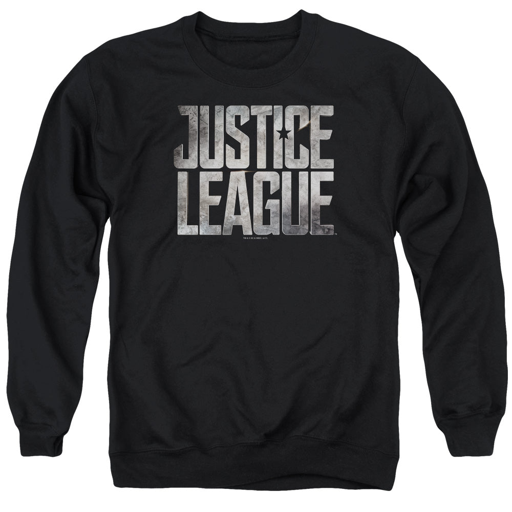 AN OFFCIALLY LICENSED JUSTICE LEAGUE MOVIE METAL LOGO ADULT UNISEX CREWNECK SWEATSHIRT BLACK
