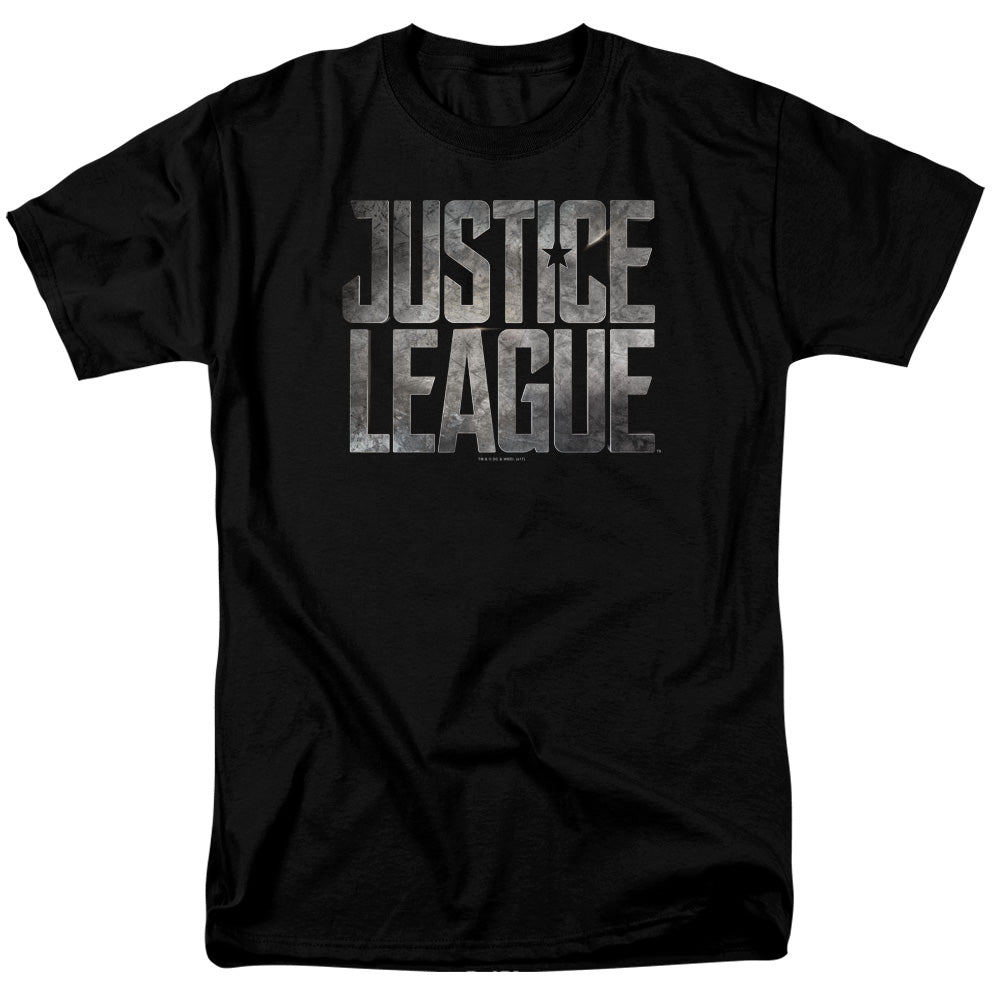 AN OFFCIALLY LICENSED JUSTICE LEAGUE MOVIE METAL LOGO MEN'S REGULAR FIT T-SHIRT BLACK
