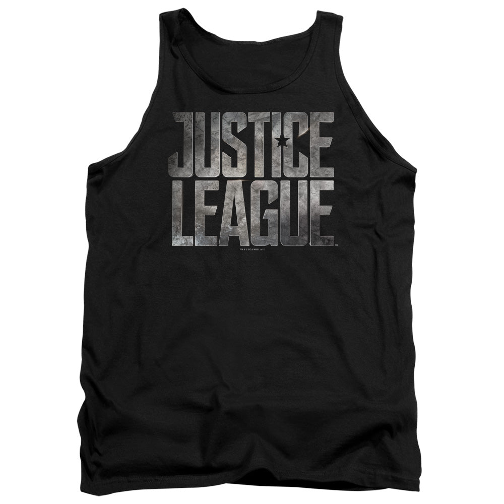 AN OFFCIALLY LICENSED JUSTICE LEAGUE MOVIE METAL LOGO ADULT UNISEX TANK TOP BLACK