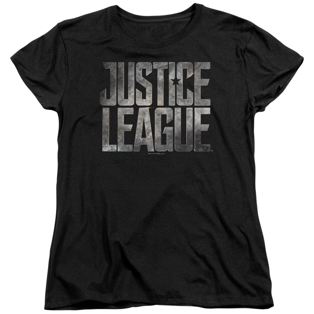 AN OFFCIALLY LICENSED JUSTICE LEAGUE MOVIE METAL LOGO WOMEN'S REGULAR FIT T-SHIRT BLACK