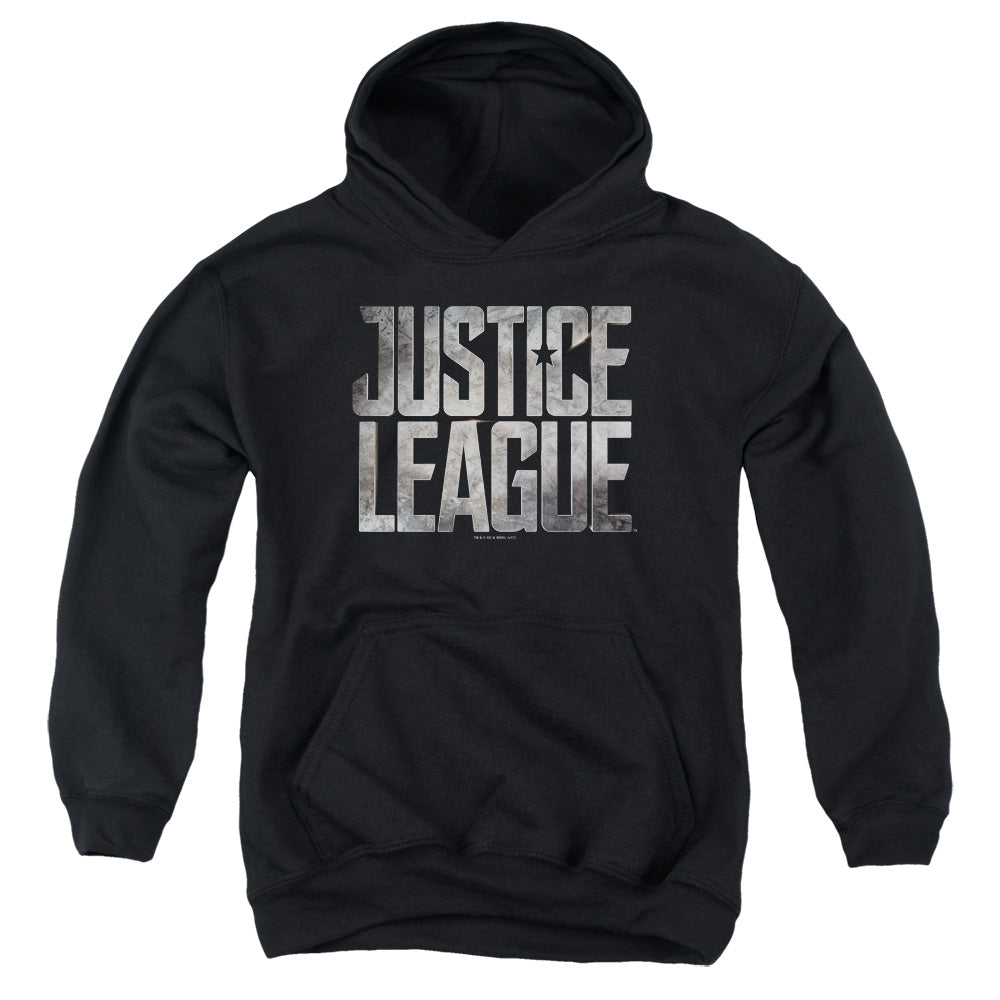 AN OFFCIALLY LICENSED JUSTICE LEAGUE MOVIE METAL LOGO YOUTH HOODIE BLACK