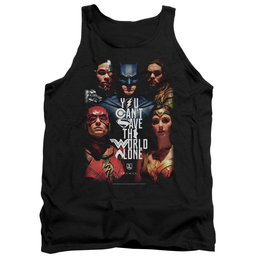 AN OFFCIALLY LICENSED JUSTICE LEAGUE MOVIE SAVE THE WORLD POSTER ADULT UNISEX TANK TOP BLACK