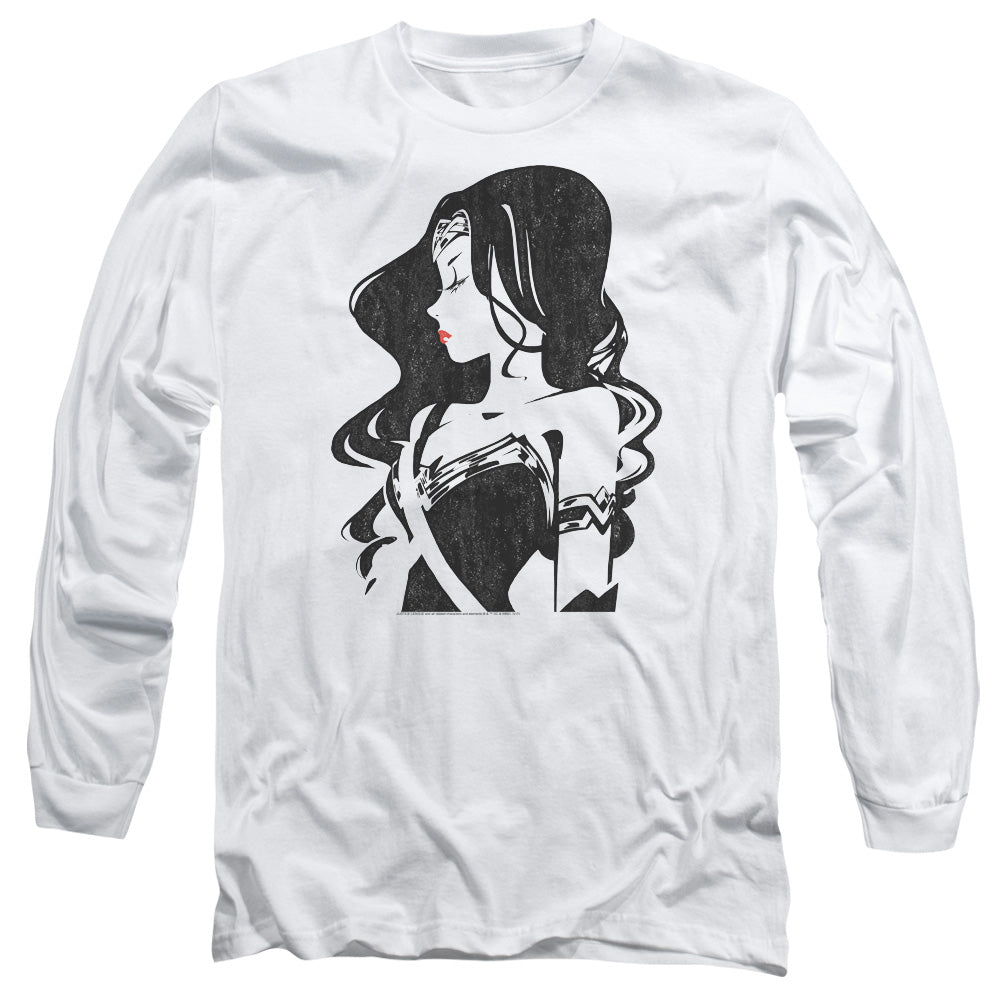 AN OFFCIALLY LICENSED JUSTICE LEAGUE MOVIE PROFILE MEN'S LONG SLEEVE T-SHIRT WHITE