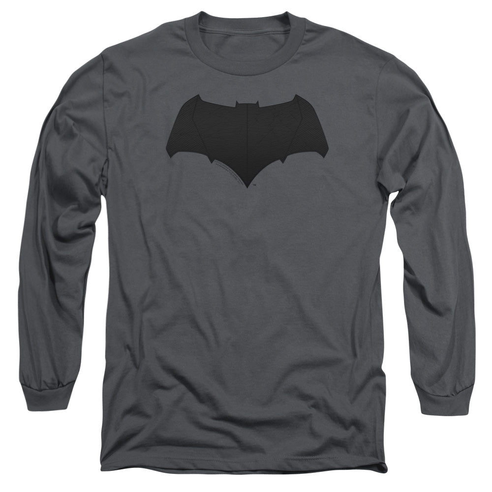AN OFFCIALLY LICENSED JUSTICE LEAGUE MOVIE BATMAN LOGO MEN'S LONG SLEEVE T-SHIRT CHARCOAL