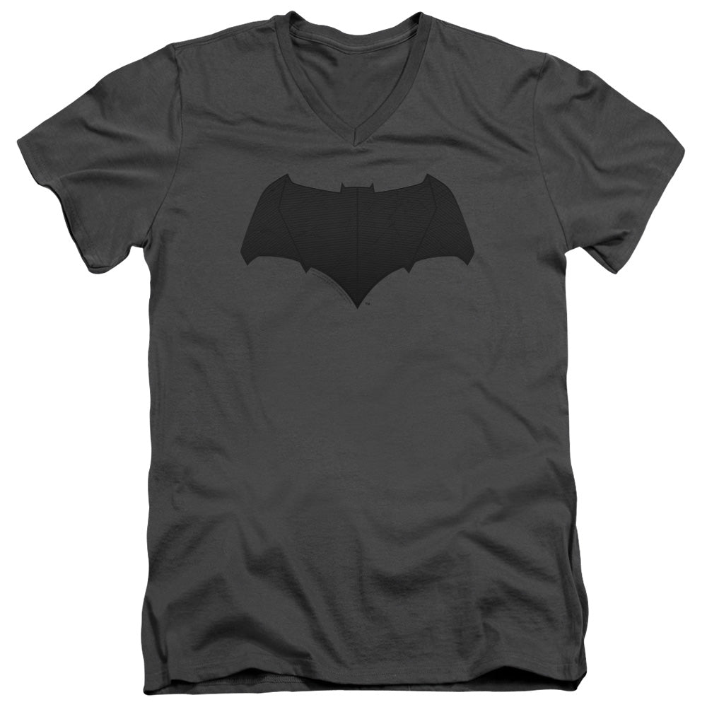 AN OFFCIALLY LICENSED JUSTICE LEAGUE MOVIE BATMAN LOGO MEN'S V-NECK T-SHIRT CHARCOAL