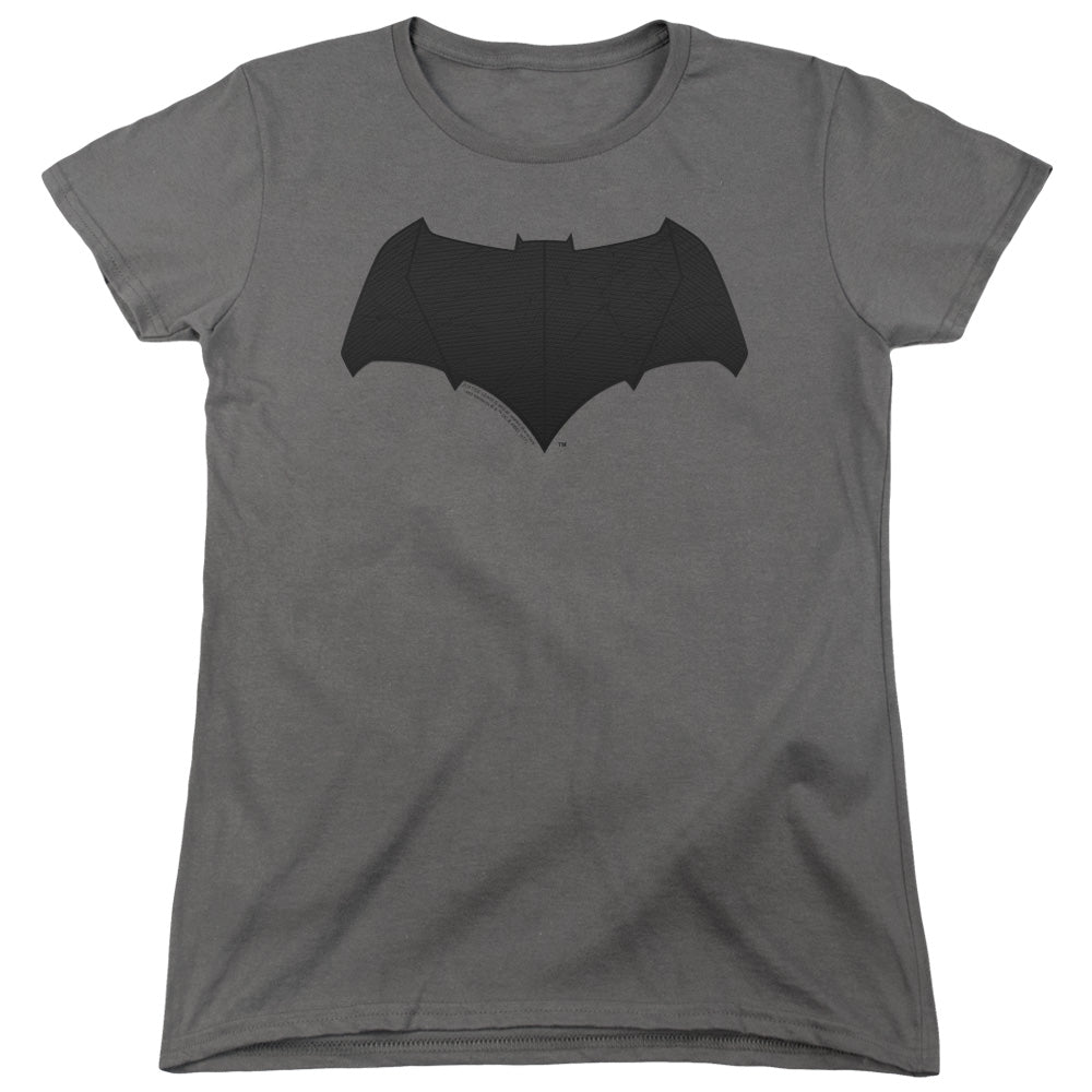 AN OFFCIALLY LICENSED JUSTICE LEAGUE MOVIE BATMAN LOGO WOMEN'S REGULAR FIT T-SHIRT CHARCOAL
