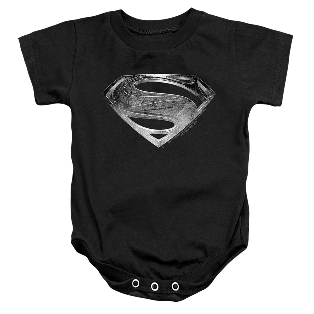 AN OFFCIALLY LICENSED JUSTICE LEAGUE MOVIE SUPERMAN SYMBOL BLACK SUIT BABY BODYSUIT BLACK