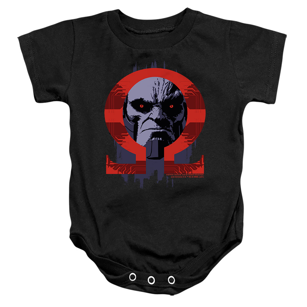 AN OFFCIALLY LICENSED JUSTICE LEAGUE MOVIE DARKSEID OMEGA BABY BODYSUIT BLACK